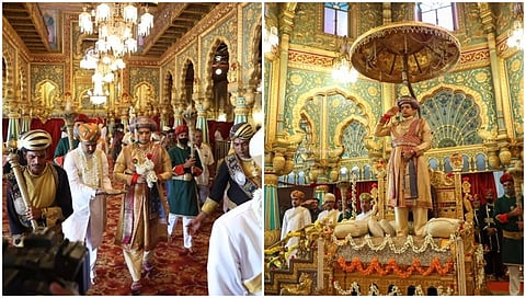 ವಿಶ್ವವಿಖ್ಯಾತ ಮೈಸೂರು ದಸರಾಗೆ ರಾಷ್ಟ್ರಪತಿ ದ್ರೌಪದಿ ಮುರ್ಮು ಸೋಮವಾರ ಬೆಳಗ್ಗೆ ವಿಧ್ಯುಕ್ತ ಚಾಲನೆ ನೀಡಿದ ನಂತರ ಮೈಸೂರು ರಾಜವಂಶಸ್ಥ ಯದುವೀರ್ ಒಡೆಯರ್ ಅವರು 7ನೇ ಬಾರಿ ಖಾಸಗಿ ದರ್ಬಾರ್ ನಡೆಸಿದರು.