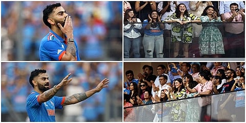 ಮುಂಬಯಿ ವಾಂಖೆಡೆ ಸ್ಟೇಡಿಯಂನಲ್ಲೇ ವಿರಾಟ್‌ ಕೊಹ್ಲಿ(virat kohli) 50ನೇ ಶತಕ ಬಾರಿಸಿ ಸಚಿನ್​ ಅವರ ದಾಖಲೆ ಮುರಿದಿದ್ದಾರೆ. ಬುಧವಾರ ನಡೆದ ವಿಶ್ವಕಪ್​ ಸೆಮಿಫೈನಲ್​ ಪಂದ್ಯದಲ್ಲಿ ಕೊಹ್ಲಿ ಈ ಸಾಧನೆ ಮಾಡಿದರು.