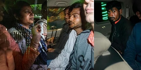 (ಎಡದಿಂದ ಬಲಕ್ಕೆ) ಆರೋಪಿಗಳಾದ ನೀಲಂ ವರ್ಮಾ, ಸಾಗರ್ ಮತ್ತು ಅಮೋಲ್ ಶಿಂಧೆ