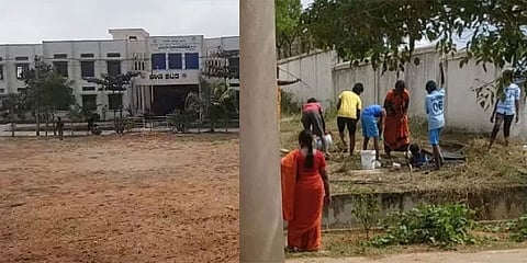ಮಲದ ಗುಂಡಿಯೊಳಗೆ ಮಕ್ಕಳನ್ನು ಇಳಿಸಿ ಸ್ವಚ್ಛತಾ ಕಾರ್ಯ