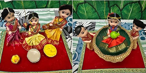 ವಿವಾಹ ಆಚರಣೆಗಳನ್ನು ಚಿತ್ರಿಸುವ ಗೊಂಬೆಗಳು.