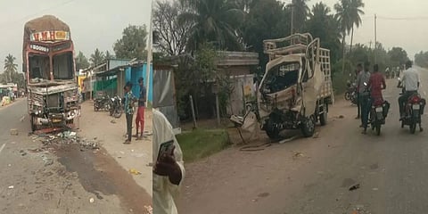 ಅಪಘಾತಗೊಂಡ ಲಾರಿ-ಟ್ರಕ್