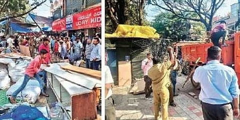 ಅಕ್ರಮ ಮಳಿಗೆಗಳ ತೆರವುಗೊಳಿಸುತ್ತಿರುವ ಬಿಬಿಎಂಪಿ ಅಧಿಕಾರಿಗಳು.