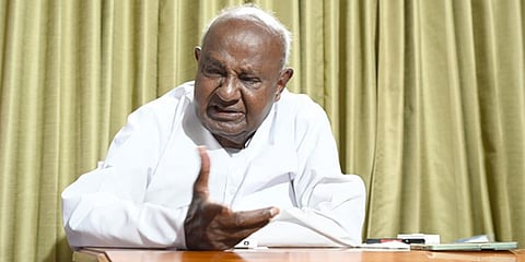 ಮಾಜಿ ಪ್ರಧಾನಿ ಹರದನಹಳ್ಳಿ ದೊಡ್ಡೇಗೌಡ ದೇವೇಗೌಡರು ಬೆಂಗಳೂರಿನಲ್ಲಿ 26 ಏಪ್ರಿಲ್ 2023 ರಂದು (ಫೋಟೋ | ಇಪಿಎಸ್/ ನಾಗರಾಜ ಗಡೇಕಲ್)