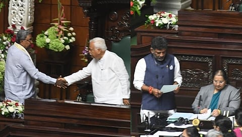 ವಿಧಾನಸಭೆಯಲ್ಲಿ ಸಿದ್ದರಾಮಯ್ಯ ಹಾಗೂ ಡಿಕೆ.ಶಿವಕುಮಾರ್.
