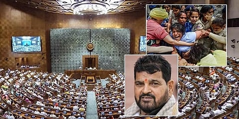 ಹೊಸ ಸಂಸತ್ ಭವನ - ಬ್ರಿಜ್ ಭೂಷಣ್-  ಕುಸ್ತಿಪಟುಗಳು