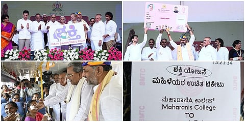 ಸರ್ಕಾರದ ಮೊದಲ ಗ್ಯಾರಂಟಿ ಮಹಿಳೆಯರಿಗೆ ಸರ್ಕಾರಿ ಬಸ್ಸಿನಲ್ಲಿ ಉಚಿತ ಪ್ರಯಾಣ ಸೇವೆ ‘ಶಕ್ತಿ’ ಯೋಜನೆಗೆ ಚಾಲನೆ ದೊರೆಯಿತು. ಮುಖ್ಯಮಂತ್ರಿ ಸಿದ್ದರಾಮಯ್ಯ, ಉಪ ಮುಖ್ಯಮಂತ್ರಿ ಡಿ.ಕೆ. ಶಿವಕುಮಾರ್ ಹಸಿರು ನಿಶಾನೆ ತೋರುವ ಮೂಲಕ ಚಾಲನೆ ನೀಡಿದರು.