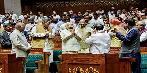 ಕಳೆದ ಮೇ 28ರಂದು ದೆಹಲಿಯಲ್ಲಿ ನೂತನ ಸಂಸತ್ತು ಭವನ ಉದ್ಘಾಟನೆ ಸಂದರ್ಭದಲ್ಲಿ ಪ್ರಧಾನಿ ಮೋದಿ ಮತ್ತು ಮತರರು