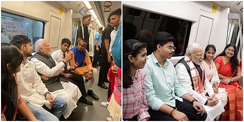 ದೆಹಲಿ ಮೆಟ್ರೊದಲ್ಲಿ ಸಹ ಪ್ರಯಾಣಿಕರ ಜೊತೆ ಪ್ರಯಾಣ ನಡೆಸಿದ ಪಿಎಂ ಮೋದಿ