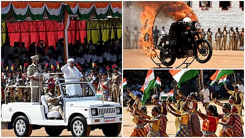 77ನೇ ಸ್ವಾತಂತ್ರ್ಯ ದಿನಾಚರಣೆ ಹಿನ್ನೆಲೆ ಮಾಣಿಕ್ ಷಾ ಪರೇಡ್ ಮೈದಾನದಲ್ಲಿ ಸಿಎಂ ಸಿದ್ದರಾಮಯ್ಯ ಧ್ವಜಾರೋಹಣ ಮಾಡಿದರು. ಸ್ವಾತಂತ್ರ್ಯ ದಿನಾಚರಣೆ ಹಿನ್ನೆಲೆ ಮಾಣಿಕ್ ಷಾ ಪರೇಡ್ ಮೈದಾನ ಸುತ್ತಮುತ್ತ ಬಿಗಿ ಪೊಲೀಸ್ ಬಂದೋಬಸ್ತ್ ಏರ್ಪಡಿಸಲಾಗಿತ್ತು.