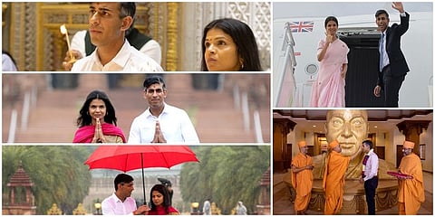 ತಾನು ಹೆಮ್ಮೆಯ ಹಿಂದೂ, ತಾನು ಬೆಳೆದ ರೀತಿಯೇ ಹಾಗೆ ಎಂದು ಹೇಳಿಕೊಳ್ಳುವ ಬ್ರಿಟನ್ ಪ್ರಧಾನಿ ರಿಷಿ ಸುನಕ್ ಮತ್ತು ಅವರ ಪತ್ನಿ ಅಕ್ಷತಾ ಮೂರ್ತಿ ಭಾನುವಾರ ದೆಹಲಿಯ ಅಕ್ಷರಧಾಮ ದೇವಸ್ಥಾನಕ್ಕೆ ಭೇಟಿ ನೀಡಿ ಪ್ರಾರ್ಥನೆ ಸಲ್ಲಿಸಿದರು. ಅದರ ಫೋಟೋಗಳು ಸೋಷಿಯಲ್ ಮೀಡಿಯಾಲ್ಲಿ ವೈರಲ್ ಆಗಿದೆ.