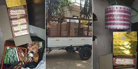 ನಕಲಿ ಮೈಸೂರು ಸ್ಯಾಂಡಲ್ ಸೋಪಿನ ರಾಶಿ.