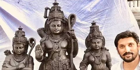ವಿಗ್ರಹದೊಂದಿಗೆ ಶಿಲ್ಪಿ ಅರುಣ್ ಯೋಗಿರಾಜ್