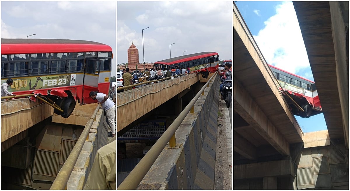 ನೆಲಮಂಗಲ ಬಳಿ KSRTC ಬಸ್ ಭೀಕರ ಅಪಘಾತ: ನುಜ್ಜುಗುಜ್ಜಾದ ಬಸ್, 6 ಮಂದಿಗೆ ಗಾಯ