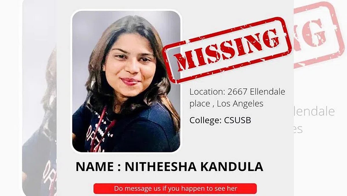 ಕ್ಯಾಲಿಫೋರ್ನಿಯಾದಲ್ಲಿ ಹೈದರಾಬಾದ್ ಮೂಲದ ವಿದ್ಯಾರ್ಥಿನಿ ನಾಪತ್ತೆ!