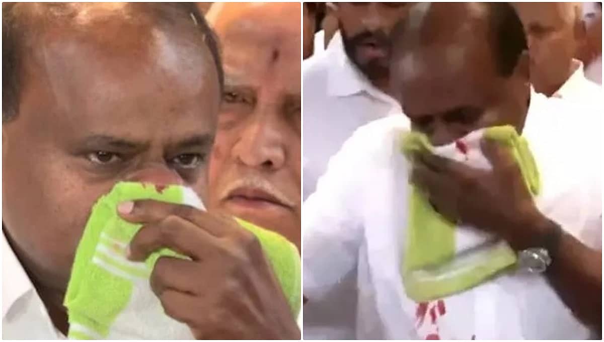 BJP-JDS ಸುದ್ದಿಗೋಷ್ಠಿ ವೇಳೆ ಕೇಂದ್ರ ಸಚಿವ ಕುಮಾರಸ್ವಾಮಿ ಮೂಗಿನಿಂದ ರಕ್ತಸ್ರಾವ, HDK ಆರೋಗ್ಯ ಕುರಿತು ನಿಖಿಲ್ ಹೇಳಿದಿಷ್ಟು?