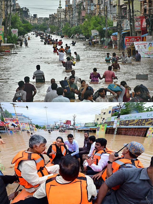 ಆಂಧ್ರ ಮತ್ತು ತೆಲಂಗಾಣದಲ್ಲಿ ಭಾರೀ ಮಳೆ; ಜನಜೀವನ ಅಸ್ತವ್ಯಸ್ತ | IN PICS