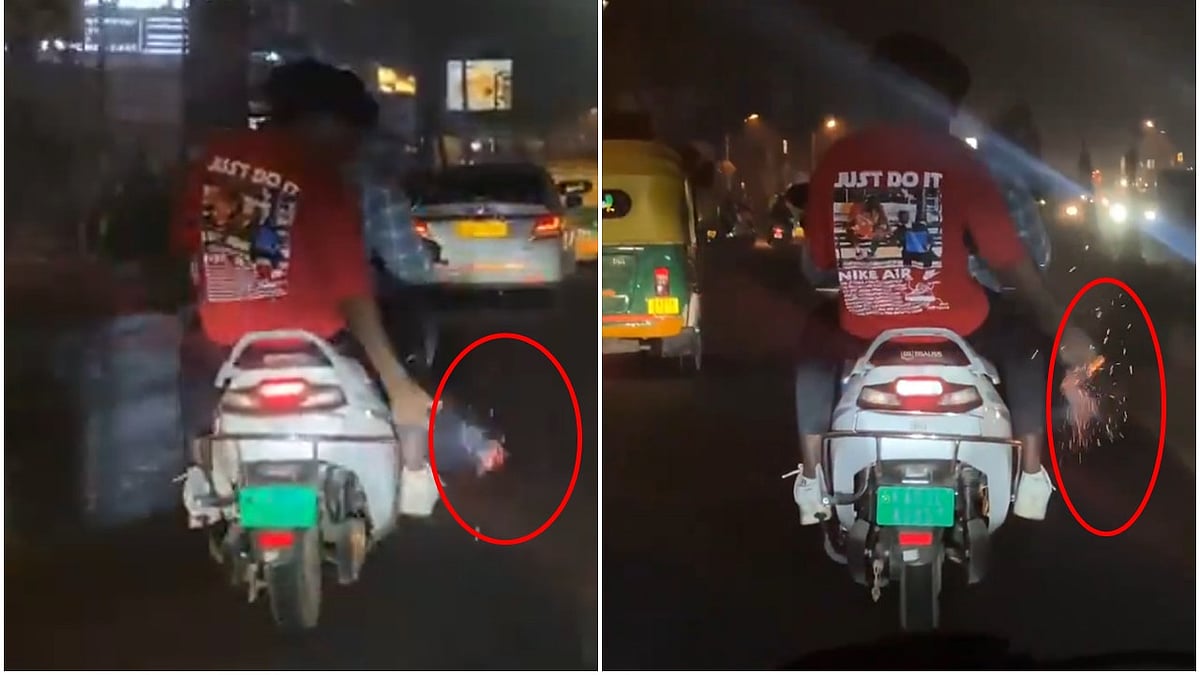 ಸ್ಕೂಟರ್'ನಲ್ಲಿ ಸಾಗುತ್ತಾ ಪಟಾಕಿ ಹಚ್ಚಿ ಪುಂಡಾಟ: ಇಬ್ಬರ ಬಂಧನ
