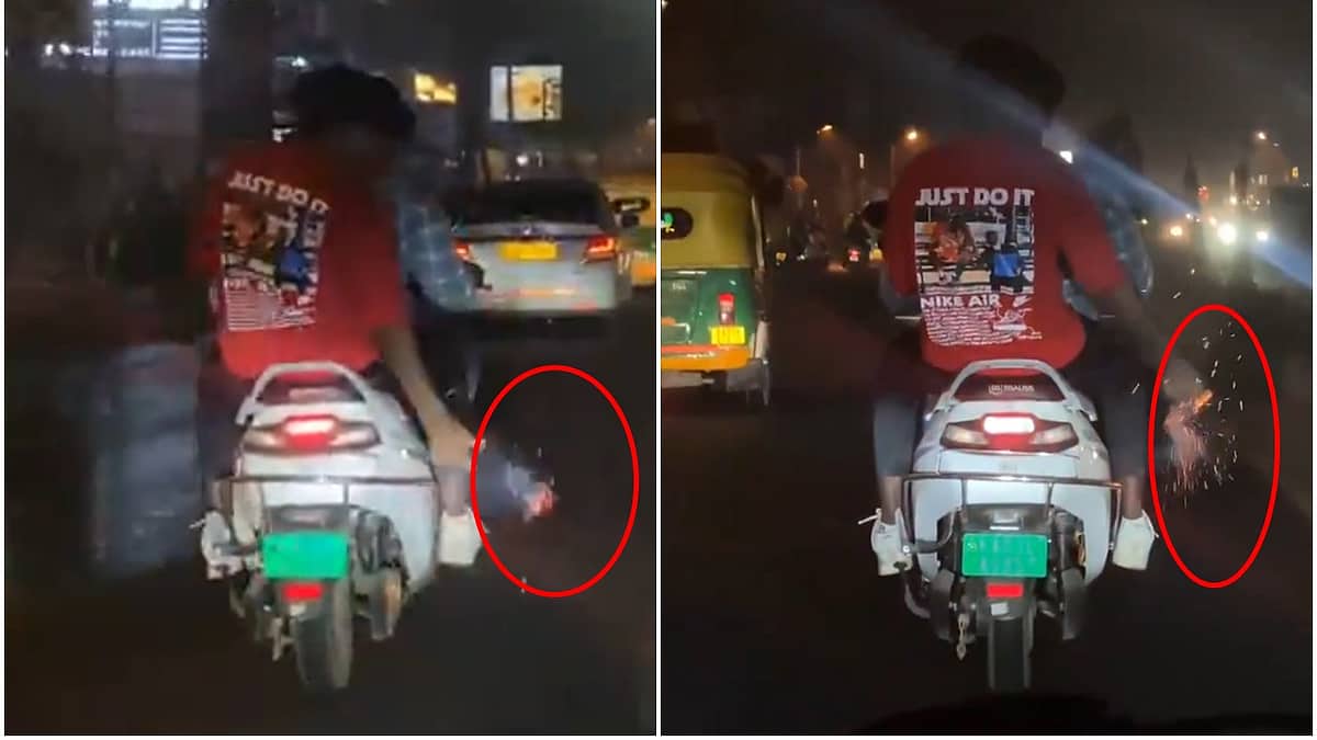 ಸ್ಕೂಟರ್'ನಲ್ಲಿ ಸಾಗುತ್ತಾ ಪಟಾಕಿ ಹಚ್ಚಿ ಪುಂಡಾಟ: ಇಬ್ಬರ ಬಂಧನ