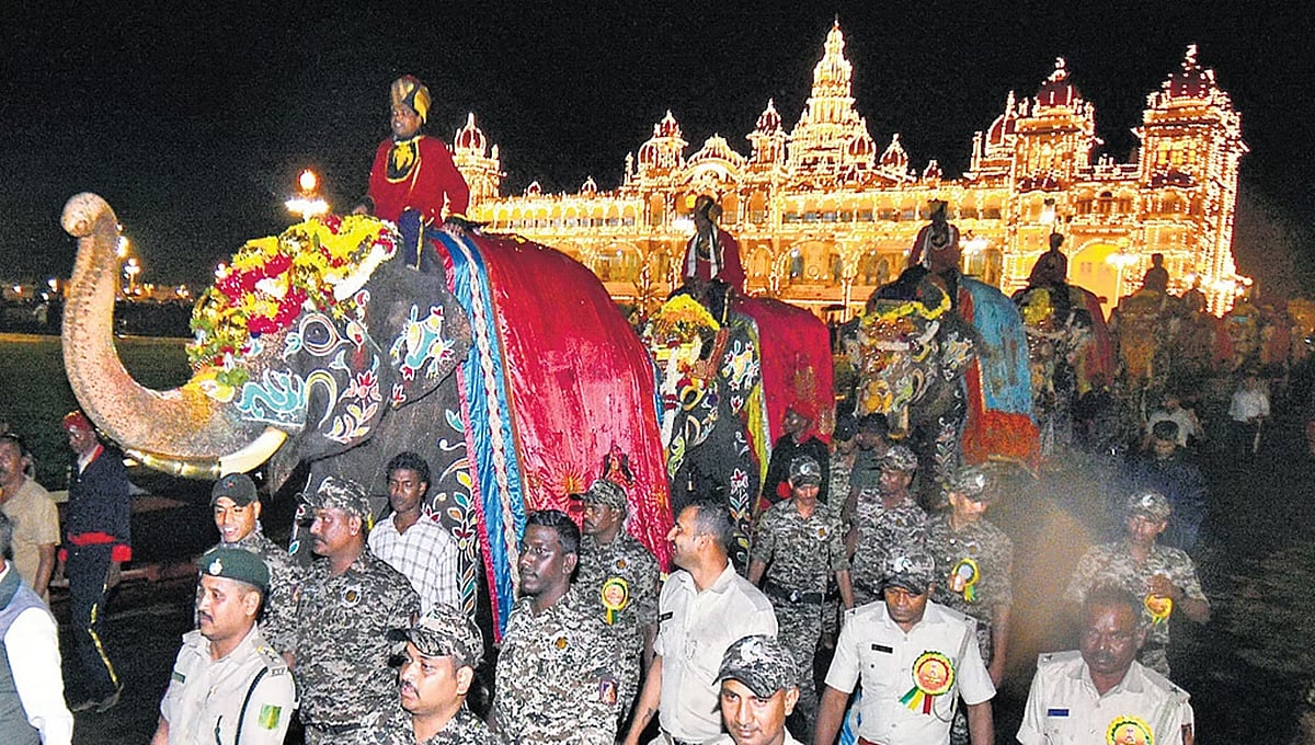 ಮೈಸೂರು: ಅಂಬಾವಿಲಾಸ ಅರಮನೆ ಪ್ರವೇಶಿಸಿದ ಜಂಬೂ ಪಡೆ; 9 ದಸರಾ ಆನೆಗಳಿಗೆ ಸಾಂಪ್ರದಾಯಿಕ ಸ್ವಾಗತ; Video