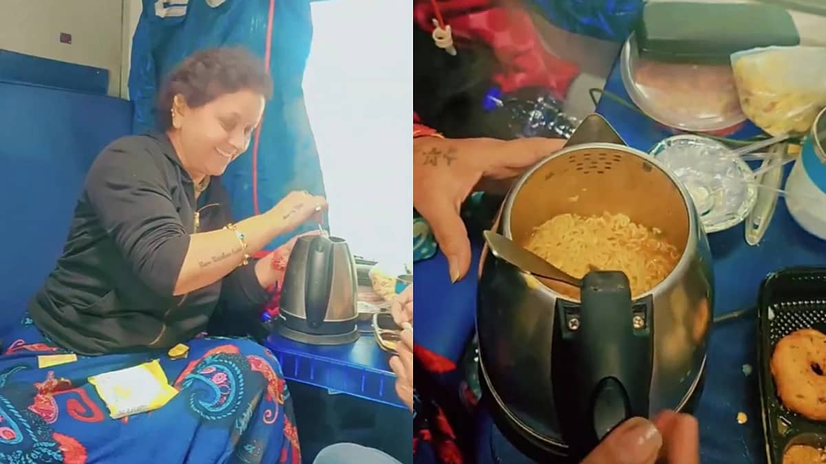 ಚಲಿಸುವ ರೈಲಿನೊಳಗೆ ಕೆಟಲ್ನಲ್ಲಿ ನೂಡಲ್ಸ್ ಬೇಯಿಸಿದ ಮಹಿಳೆ; ಕ್ರಮಕ್ಕೆ ಮುಂದಾದ ರೈಲ್ವೆ, Video