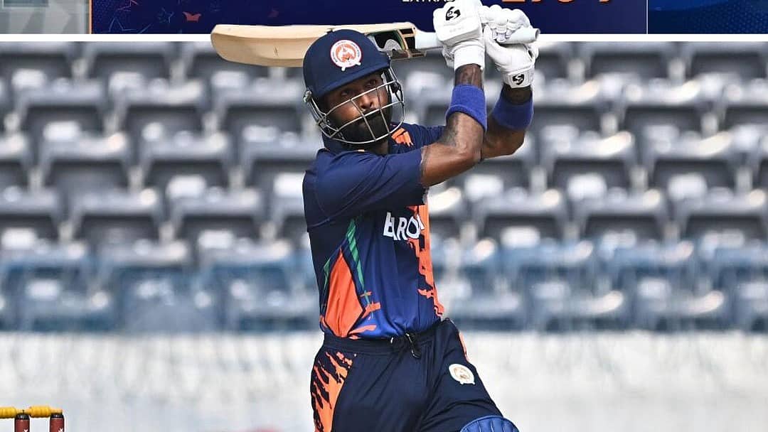 6,6,6,6,6,4: ಒಂದೇ ಓವರ್ ನಲ್ಲಿ 34 ರನ್ ಚಚ್ಚಿದ Hardik Pandya; 93 ಎಸೆತಗಳಲ್ಲಿ 133 ರನ್ ಗಳಿಕೆ! Video