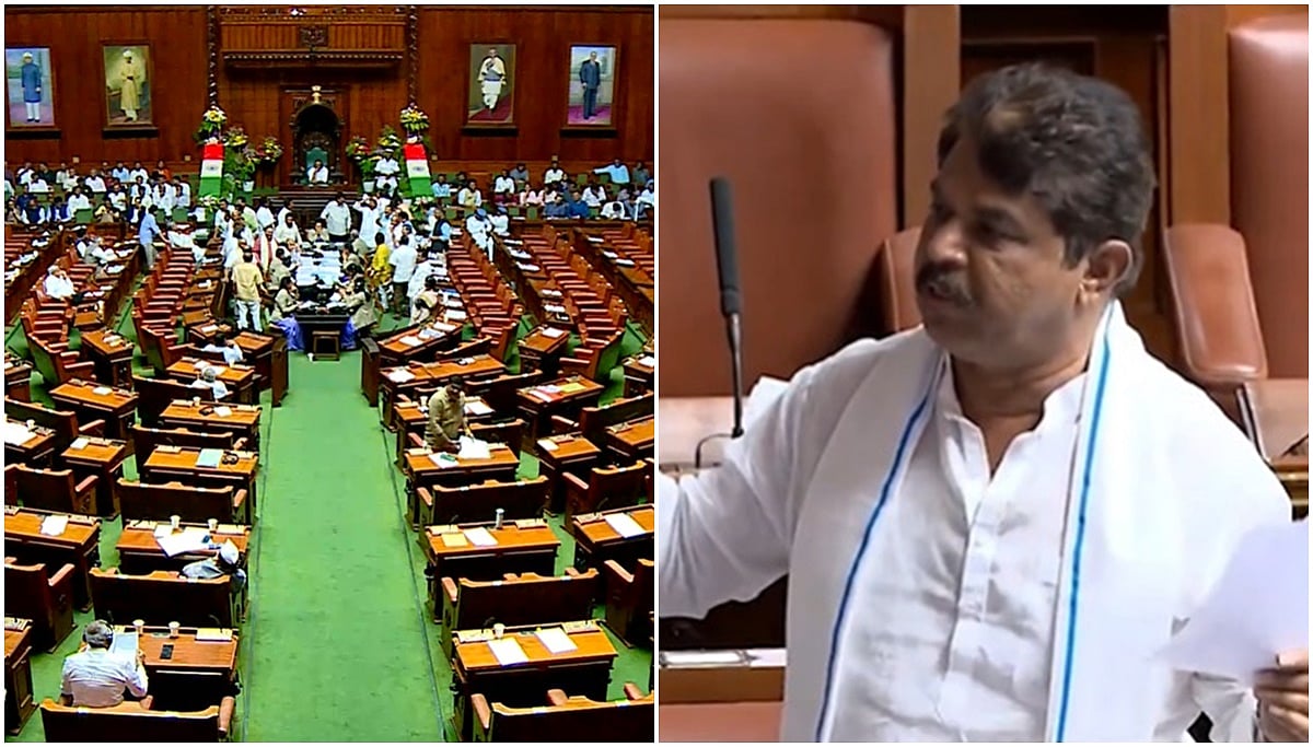 ವಿಧಾನಸಭೆಯಲ್ಲಿ ತೀವ್ರ ಗದ್ದಲ, ಕೋಲಾಹಲ: ಸಚಿವ ತಿಮ್ಮಾಪುರ ರಾಜೀನಾಮೆಗೆ ಆಗ್ರಹಿಸಿ ಪ್ರತಿಪಕ್ಷಗಳ ಪ್ರತಿಭಟನೆ; ಕಲಾಪ ಮುಂದೂಡಿಕೆ