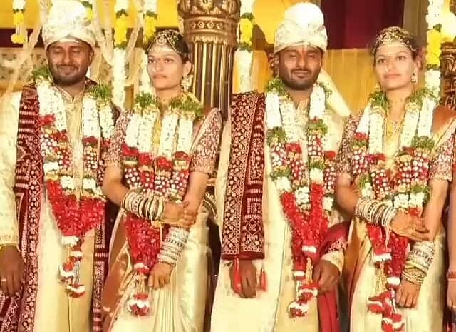 ತೆಲಂಗಾಣ: ಇದು ಸಿನಿಮಾ ಅಲ್ಲ; ಒಂದೇ ದಿನ, ಒಂದೇ ಮುಹೂರ್ತದಲ್ಲಿ ಅವಳಿ ಸೋದರಿಯರನ್ನು ಮದುವೆಯಾದ ಅವಳಿ ಸೋದರರು; Video