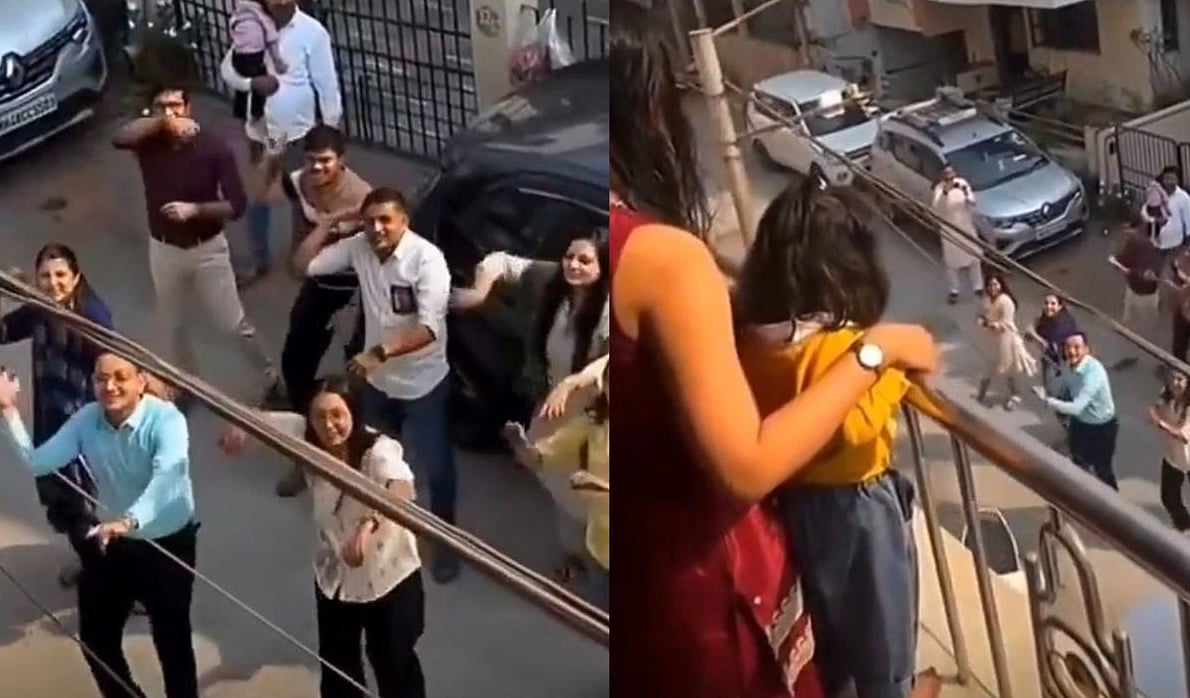 ಬಾಲ್ಕನಿಯಲ್ಲಿ ನಿಂತ ಪ್ರೇಯಸಿಗೆ ಕುಟುಂಬಸ್ಥರು-ಸ್ನೇಹಿತರೊಂದಿಗೆ ಕೆಳಗೆ ಡ್ಯಾನ್ಸ್ ಮಾಡುತ್ತಾ ಪ್ರಪೋಸ್ ಮಾಡಿದ ಯುವಕ; Viral Video