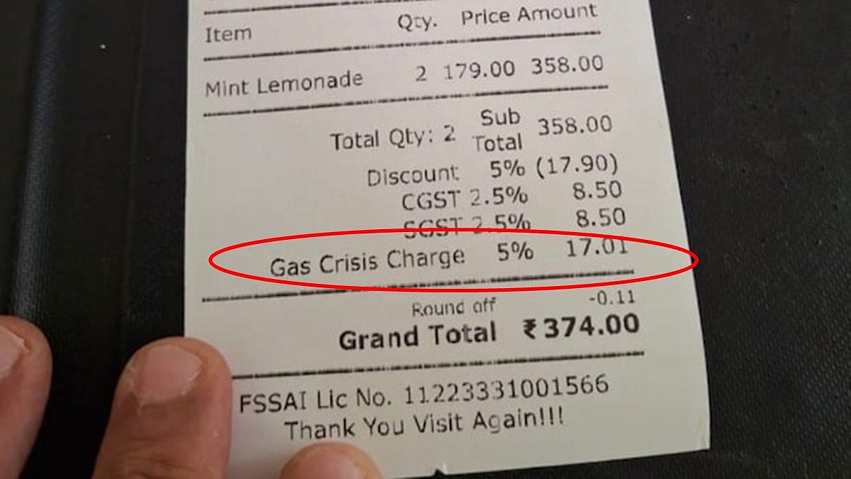 ಪುದೀನ ನಿಂಬೆ ಪಾನಕಕ್ಕೂ ಶೇ.5 Gas Crisis charge: ಬೆಂಗಳೂರಿನ ಕೆಫೆ ವಿರುದ್ಧ ಗ್ರಾಹಕರು ಕೆಂಡಾಮಂಡಲ!