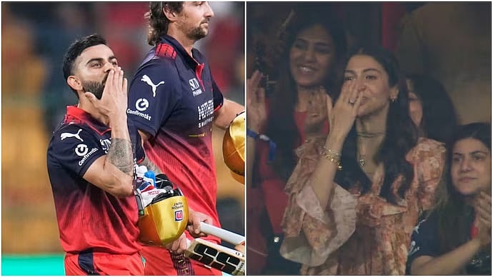RCB ಶುಭಾರಂಭ ನಂತರ ಅನುಷ್ಕಾ ಶರ್ಮಗೆ ಫ್ಲೈಯಿಂಗ್ ಕಿಸ್ ಕೊಟ್ಟ ವಿರಾಟ್ ಕೊಹ್ಲಿ; 'ಇವರು ಇನ್ನೂ ಡೇಟಿಂಗ್ ಮಾಡ್ತಾ ಇದ್ದಾರೆ'; ಅಭಿಮಾನಿಗಳಿಂದ ಉದ್ಗಾರ; Video