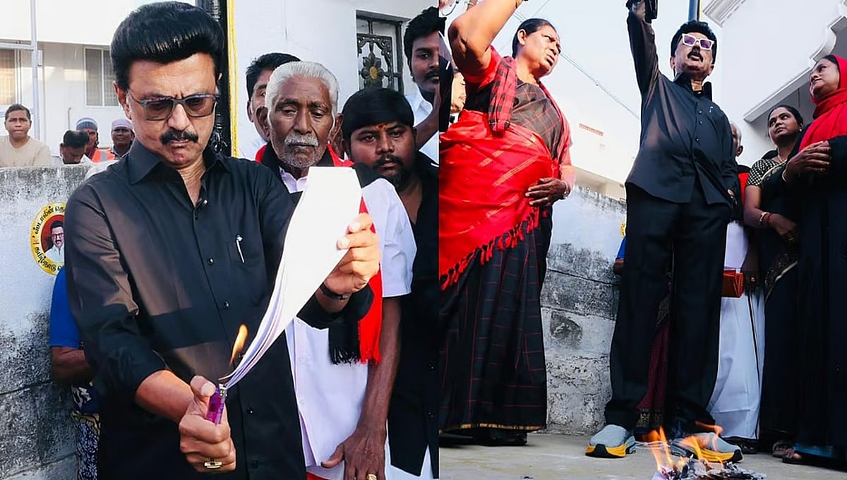ಕ್ಷೇತ್ರ ಪುನರ್ವಿಂಗಡಣೆ ಪ್ರಕ್ರಿಯೆ ವಿರೋಧಿಸಿ ಪ್ರತಿಭಟನೆ: ಮಸೂದೆಯ ಪ್ರತಿ ಸುಟ್ಟ ಸಿಎಂ ಎಂ.ಕೆ ಸ್ಟಾಲಿನ್