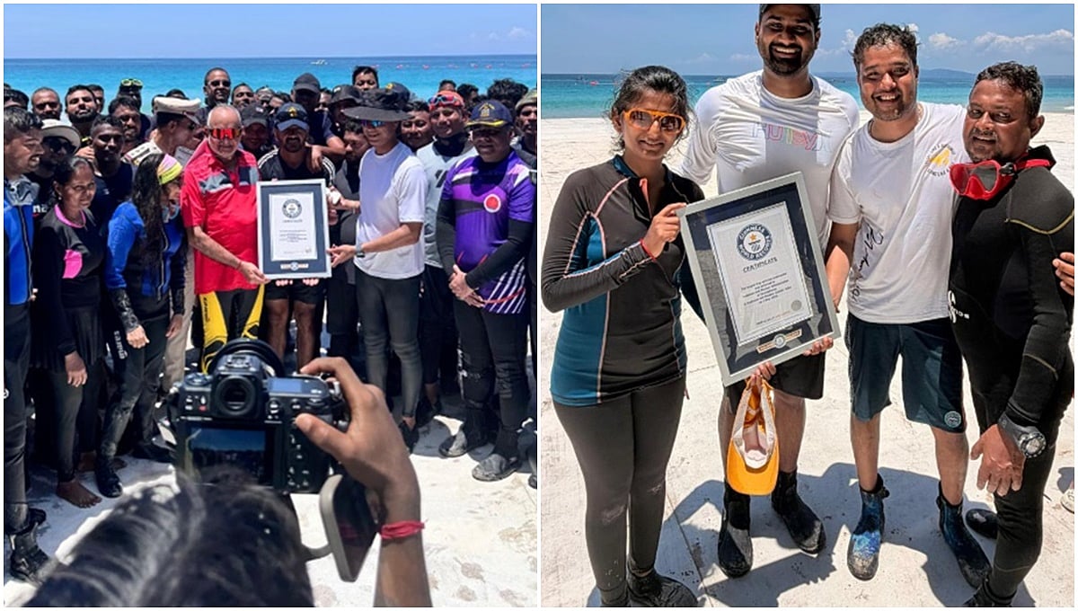 Guinness World Record: ಸಮುದ್ರದಾಳದಲ್ಲಿ ಭಾರತದ ಬೃಹತ್ ತ್ರಿವರ್ಣ ಧ್ವಜ ಅನಾವರಣ; ಗಿನ್ನೆಸ್ ದಾಖಲೆಯ ಸಾಹಸದಲ್ಲಿ ಆರ್. ಅಶೋಕ್ ಪುತ್ರ!