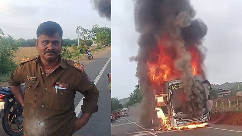 ಹಾವೇರಿ ಬಳಿ ಪಲ್ಲಕ್ಕಿ ಬಸ್ಗೆ ಬೆಂಕಿ: ಕೂದಲೆಳೆ ಅಂತರದಲ್ಲಿ 17 ಪ್ರಯಾಣಿಕರು ಪಾರು; ಚಾಲಕನ ಸಮಯ ಪ್ರಜ್ಞೆಗೆ ಪ್ರಶಂಸೆ!