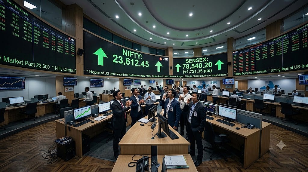 US-Iran ಶಾಂತಿ ಒಪ್ಪಂದ ನಿರೀಕ್ಷೆ: ಪುಟಿದೆದ್ದ Indian Stock Market; ಸೆನ್ಸೆಕ್ಸ್ 1,695 ಅಂಕ ಏರಿಕೆ