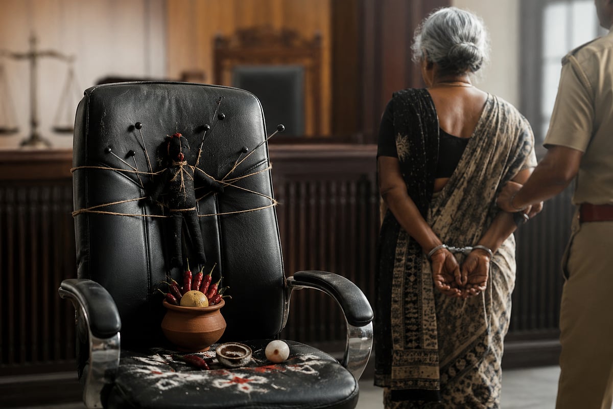 ಚಿಕ್ಕಬಳ್ಳಾಪುರ: 'ನಮ್ಮ ಪರವೇ ತೀರ್ಪು ಬರಲಿ'; ಜಡ್ಜ್ ಕುರ್ಚಿ ಮೇಲೆ ಬಿಳಿ ಸಾಸಿವೆ ಕಾಳು ಹಾಕಿ ಬ್ಲ್ಯಾಕ್ ಮ್ಯಾಜಿಕ್, ಮಹಿಳೆ ಅರೆಸ್ಟ್!