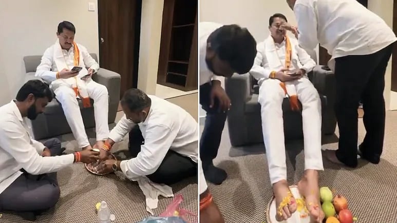 ಮಹಾರಾಷ್ಟ್ರ: ಇಬ್ಬರಿಂದ ಪಾದ ತೊಳೆಸಿಕೊಂಡ ಕೈ ನಾಯಕ ನಾನಾ ಪಟೋಲೆ! Video ವೈರಲ್; ಇದೇ ಕಾಂಗ್ರೆಸ್ ಸಂಸ್ಕೃತಿ ಎಂದ ಬಿಜೆಪಿ!