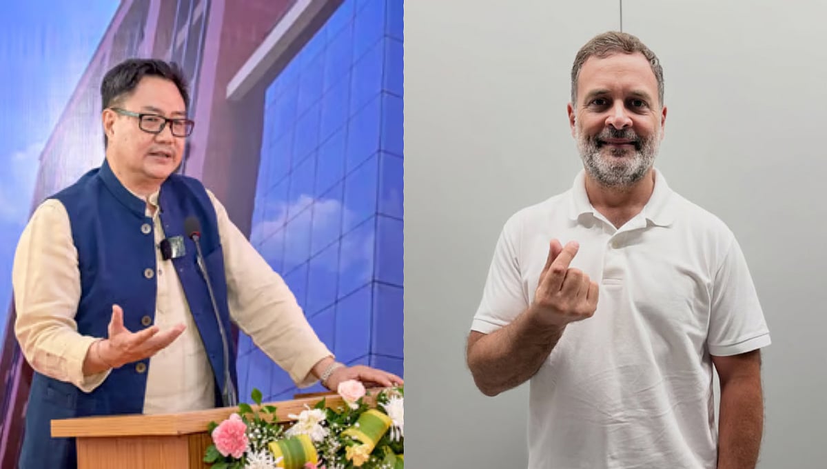 ಸಂಸತ್ತಿನಲ್ಲಿ ವಿಪಕ್ಷಗಳ ಗದ್ದಲ, ಕಲಾಪ ಮುಂದೂಡಿಕೆ: ರಾಹುಲ್ ಗಾಂಧಿಯನ್ನು ಭೇಟಿಯಾದ ಕಿರಣ್ ರಿಜಿಜು!