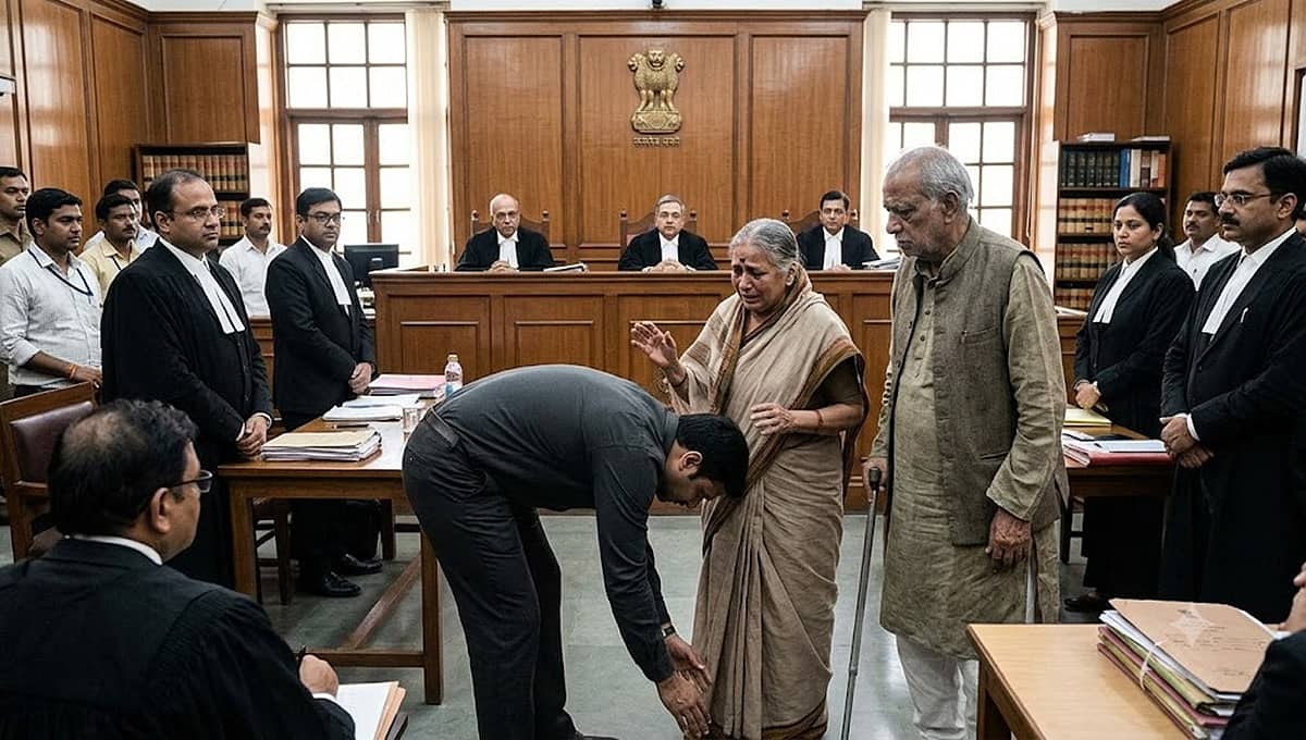 'ತಾಯಿಯ ಪಾದಗಳನ್ನು ಮುಟ್ಟಿ ಕ್ಷಮೆ ಕೇಳಿ': ಪೋಷಕರ ಆಸ್ತಿ ಕಬಳಿಸಲು ಯತ್ನಿಸಿದ ಮಗನಿಗೆ ಸುಪ್ರೀಂ ಕೋರ್ಟ್ ಛೀಮಾರಿ!