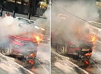 ಬೆಂಗಳೂರು: ಕಮಿಷನರ್ ಕಚೇರಿ ಹೊರಗೆ ಚಲಿಸುತ್ತಿದ್ದ ಕಾರಿಗೆ ಆಕಸ್ಮಿಕ ಬೆಂಕಿ, ಹೊತ್ತಿ ಉರಿದ ಟೊಯೋಟಾ ಕಾರು