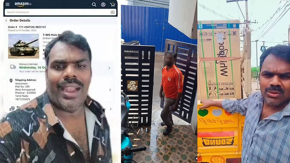 'ಕೈ ಮುಗೀತೀನಿ ಬಿಟ್ ಬಿಡ್ರೋ': ಫ್ರೀ ಗಿಫ್ಟ್ ಕೇಳಿದ್ದೇ ತಪ್ಪಾಯ್ತು, ಮನೆಗೆ ಬಂತು 70 ಕೋಟಿ ರೂ.ಮಿಲಿಟರಿ ಟ್ಯಾಂಕ್ ಆರ್ಡರ್; ನೆಟ್ಟಿಗರ ಕಾಟಕ್ಕೆ ವ್ಯಕ್ತಿ ಹೈರಾಣ!-Video