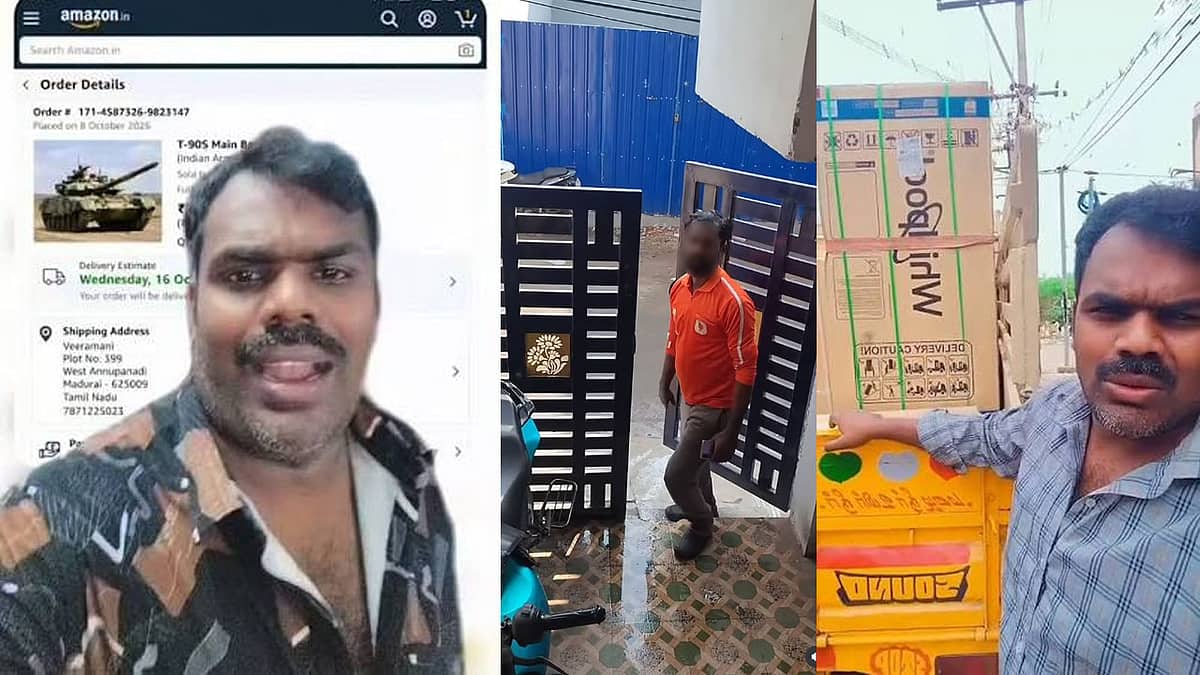 'ಕೈ ಮುಗೀತೀನಿ ಬಿಟ್ ಬಿಡ್ರೋ': ಫ್ರೀ ಗಿಫ್ಟ್ ಕೇಳಿದ್ದೇ ತಪ್ಪಾಯ್ತು, ಮನೆಗೆ ಬಂತು 70 ಕೋಟಿ ರೂ.ಮಿಲಿಟರಿ ಟ್ಯಾಂಕ್ ಆರ್ಡರ್; ನೆಟ್ಟಿಗರ ಕಾಟಕ್ಕೆ ವ್ಯಕ್ತಿ ಹೈರಾಣ!-Video