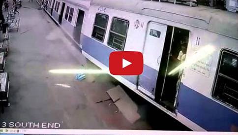 ಸಿಸಿಟಿವಿ ದೃಶ್ಯ: ಮುಂಬೈ ರೈಲು ನಿಲ್ದಾಣದಲ್ಲಿ ಪ್ಲ್ಯಾಟ್ ಫಾರ್ಮ್ ಗೆ ನುಗ್ಗಿದ ರೈಲು