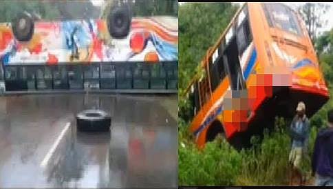 ಶಿವಮೊಗ್ಗ ರಾಷ್ಟ್ರೀಯ ಹೆದ್ದಾರಿಯಲ್ಲಿ 3 ಗಂಟೆ ಅವಧಿಯಲ್ಲಿ 2 ಬಸ್ ಪಲ್ಟಿ