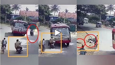 ಭೀಕರ ಅಪಘಾತ: ಕೆಎಸ್ಆರ್ ಟಿಸಿ ಬಸ್ ಚಾಲಕನ ಆತುರಕ್ಕೆ ಬೈಕ್ ಗೆ ಗುದ್ದಿದ ಬಸ್, ಸವಾರ ಸ್ಥಳದಲ್ಲೇ ಸಾವು!