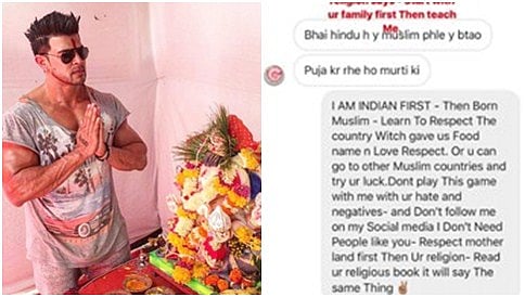 ಗಣೇಶ ಮೂರ್ತಿಗೆ ಕೈಮುಗಿದ ನೀವು ಹಿಂದೂನಾ-ಮುಸ್ಲಿಮಾ? ಹಿಂಬಾಲಕನ ಪ್ರಶ್ನೆಗೆ ಸಾಯಿಲ್ ಖಾನ್ ತಿರುಗೇಟು