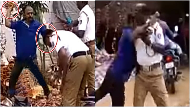 ಭೀಕರ ವಿಡಿಯೋ: ಹೆಲ್ಮೆಟ್ ಹಾಕದ ಬೈಕ್ ಸವಾರನ್ನು ತಡೆದ ಟ್ರಾಫಿಕ್ ಪೊಲೀಸರನ್ನು ಅಟ್ಟಾಡಿಸಿ ಹೊಡೆದ ಸವಾರ!