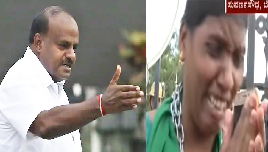 4 ವರ್ಷದಿಂದ ಎಲ್ಲಿ ಮಲಗಿದ್ದೆ?: ಹೋರಾಟ ನಿರತ ರೈತ ಮಹಿಳೆಗೆ ಸಿಎಂ ಕುಮಾರಸ್ವಾಮಿ ಪ್ರಶ್ನೆ!