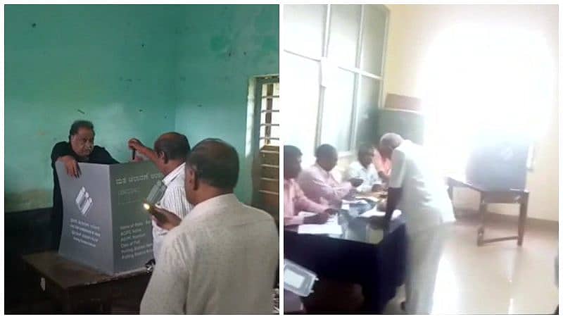 ಮೊಬೈಲ್ ಟಾರ್ಚ್ ಬೆಳಕಿನಲ್ಲಿ ಮತ ಚಲಾಯಿಸಿದ ಅಂಬರೀಷ್: ಬಿಎಸ್ ವೈ, ಮಧುಬಂಗಾರಪ್ಪ ಮತದಾನ