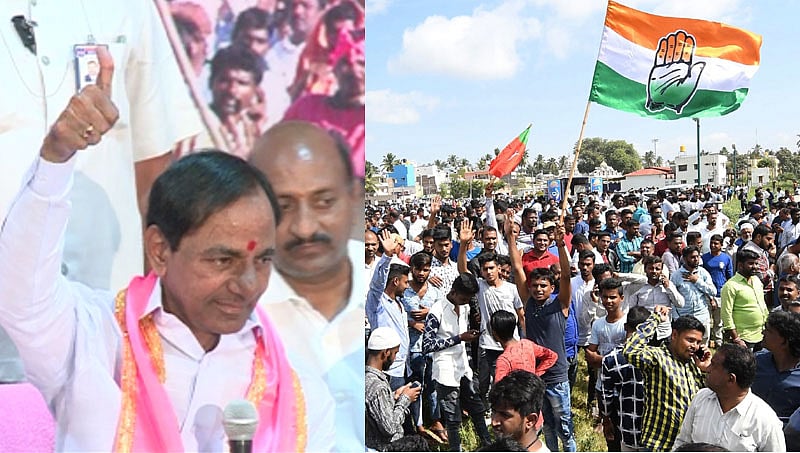 ಪಂಚ ರಾಜ್ಯ ಚುನಾವಣೆ: 3 ರಾಜ್ಯಗಳಲ್ಲಿ ಕಾಂಗ್ರೆಸ್ , ತೆಲಂಗಾಣದಲ್ಲಿ ಟಿಆರ್ ಎಸ್ ಸರ್ಕಾರ ರಚನೆಯತ್ತ ಚಿತ್ತ